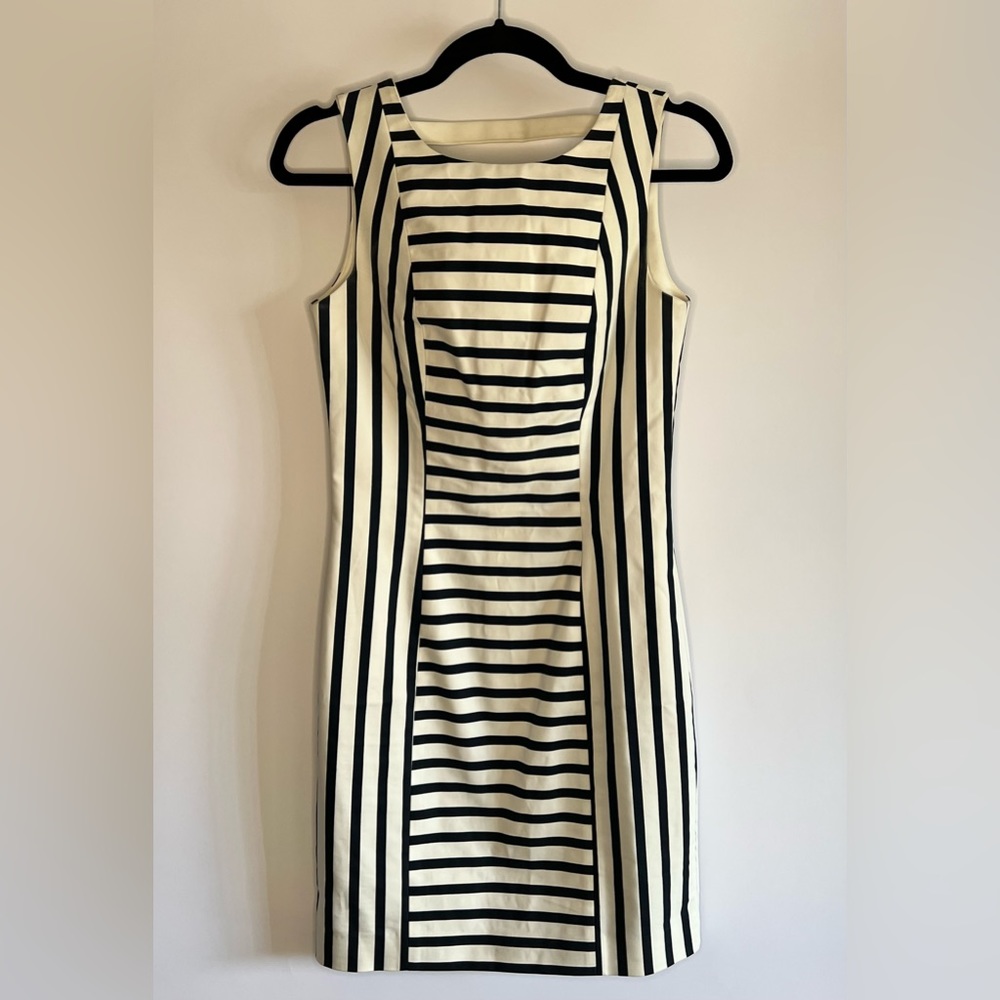 H&M Navy Blue and White Striped Midi Dress with gold zipper, 6/Small